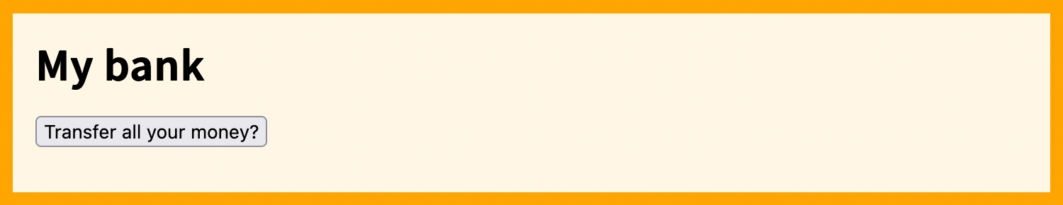 Screenshot einer Bank-Website, die einen Button mit der Aufschrift "Transfer all my money?" zeigt.