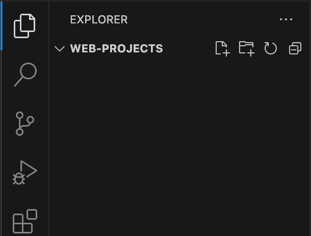 VS Code 檔案總管面板,顯示一個名為 Web-projects 的空資料夾